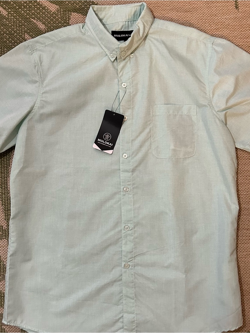 Molokai Surf Co Men’s Light Mint Button-Down Short Sleeve Shirt NWT